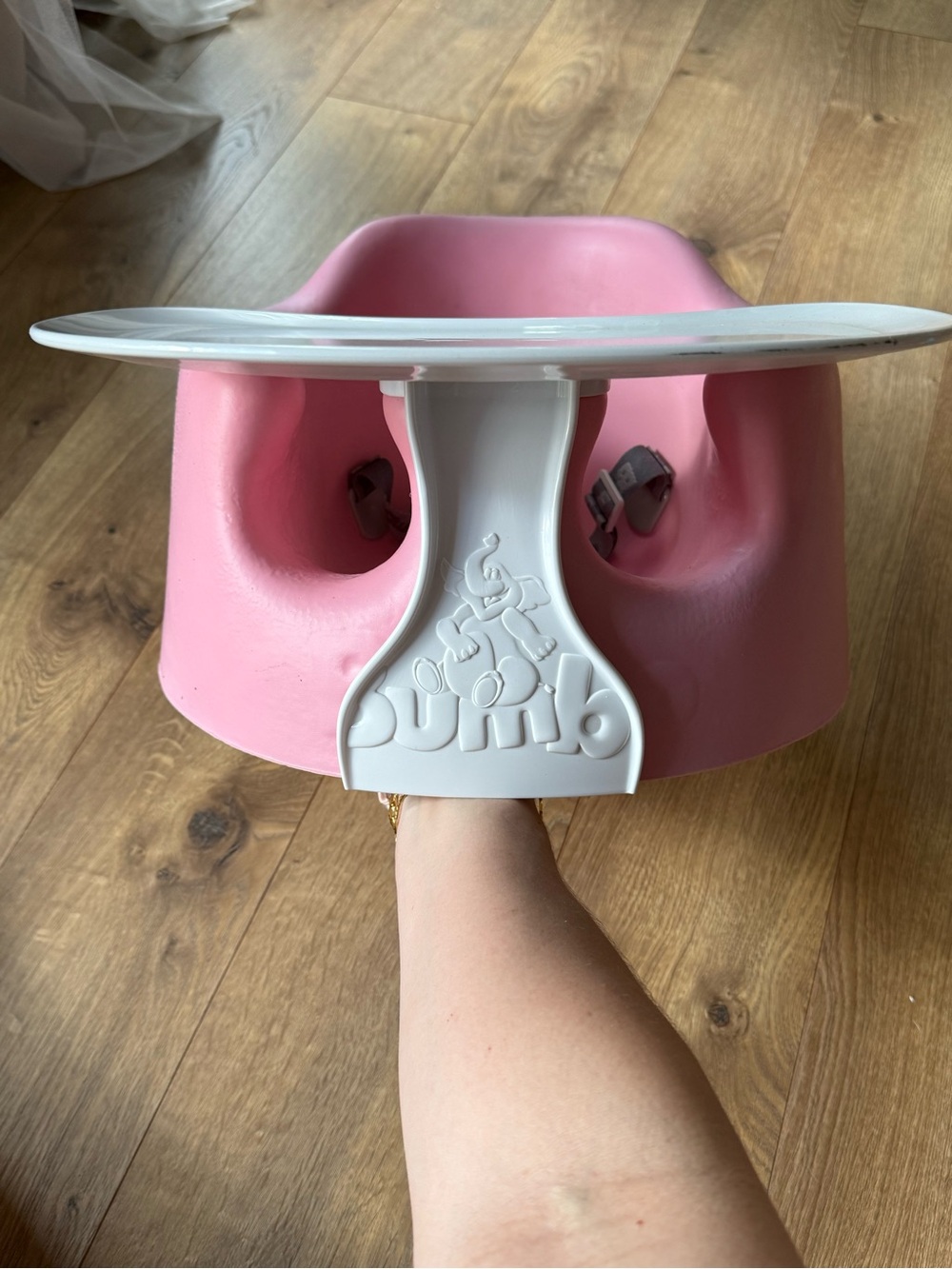 Bumbo pink Baby Seat with Tray; like new; no flaws; perfect condition